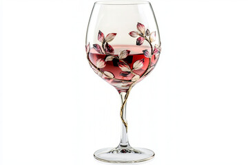 Elegant wine glass filled with red wine, isolated on white background.