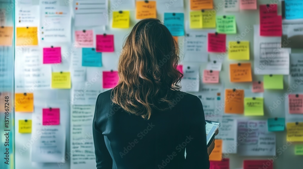 Poster business professional using software tools to manage their work process, ensuring tasks are tracked 