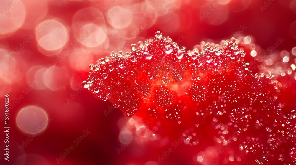 Poster a macro image of a shimmering red coral piece, emphasizing its texture and vibrant color