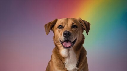 Happy Dog Rainbow Background Pet Portrait