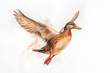 flying mallard duck isolated on white background