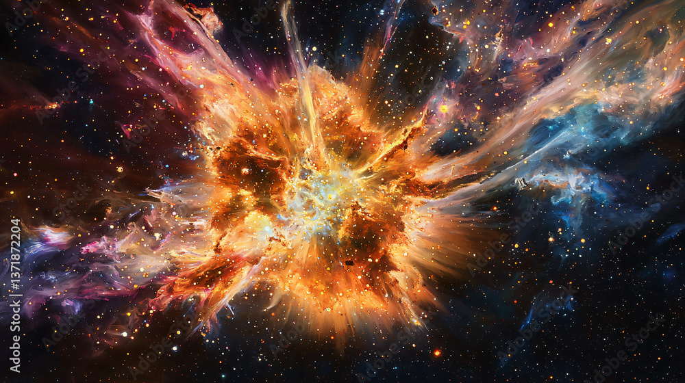 Poster striking nebula in the sky with soft ambient glow creating a breathtaking cosmic scene of colorful g