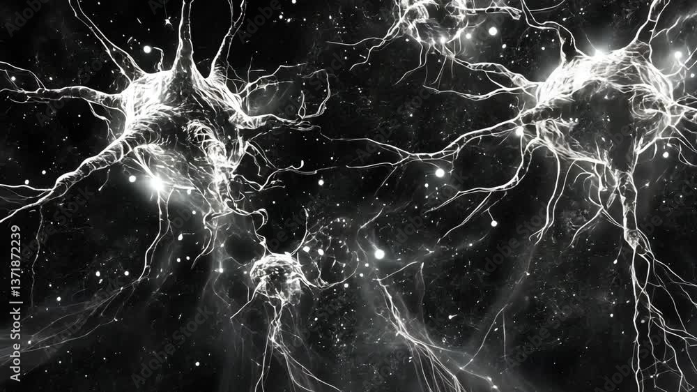 Poster abstract representation of neural connections in a black and white composition illustrating communic