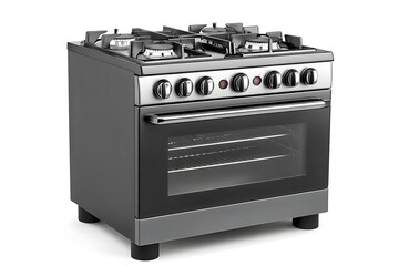 Modern gas stove with oven, isolated white background