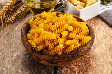 Italian dry pasta Fussili for bowl