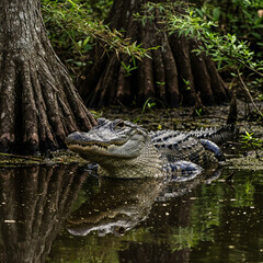 Obraz premium Majestic Alligator in a Cypress Swamp