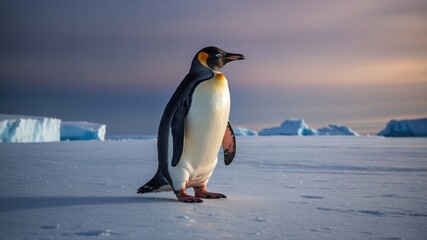 Obraz premium Majestic Emperor Penguin in Antarctica at Sunset
