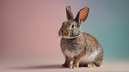 Obraz premium Cute Brown Rabbit on Pastel Background