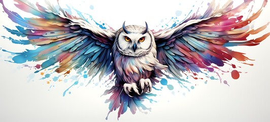 Estores personalizados com sua foto White background with drawings of colorful white owl for children, ai generative