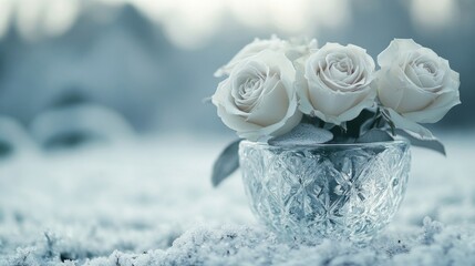 White Roses in a Crystal Vase Winter Scene
