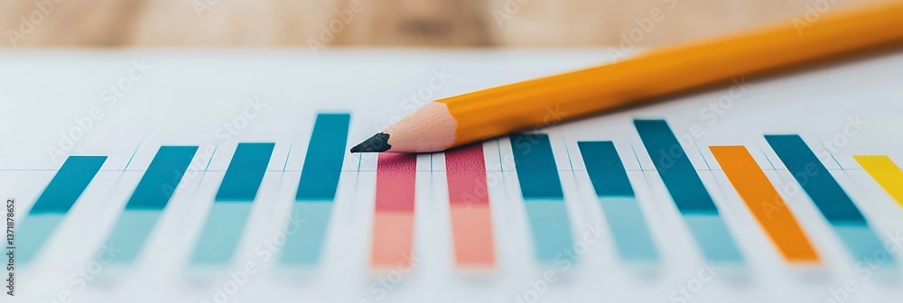 Aufkleber a close-up of a pencil resting on a colorful bar graph, illustrating data analysis and creativity in