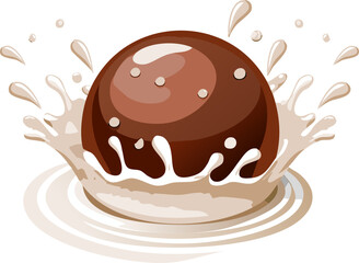 Fototapeta premium chocolate ice cream ball with splashes of milk