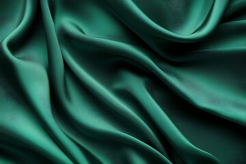 Obraz premium Elegant green silk and satin fabric with smooth shiny texture and soft drapery, creating a luxurious, romantic backdrop with gentle curves and waves