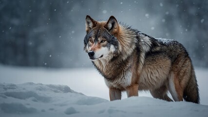 Obraz premium Majestic Gray Wolf in Snowy Winter Forest