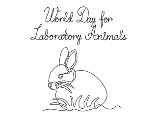 Greeting card World Day for Laboratory Animals. abstract rabbit, hare. continuous one line art hand drawing sketch, logo