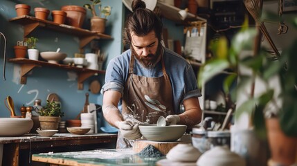 Etsy handmade crafts business, artist working in a home studio 