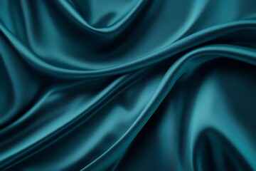 
Blue green silk satin. Soft wavy folds. Shiny silky fabric. Dark teal color elegant background with space for design. Curtain. Drapery. Christmas, valentine, anniversary, celebration concept

