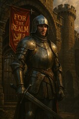 Medieval Knight in Armor Guarding Castle Gate: For the Realm