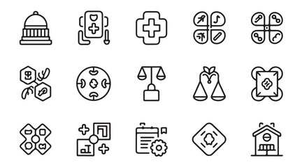 Line icons about society sectors. Contains such icons as industry, public sectors, trade and more. Editable vector stroke.