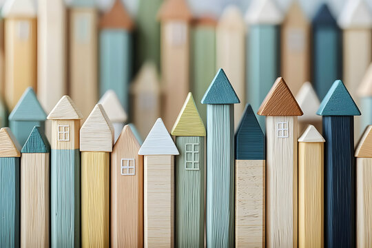 Miniature Wooden Houses in Pastel Colors