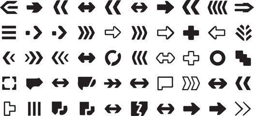 A large collection of black and white directional arrow icons