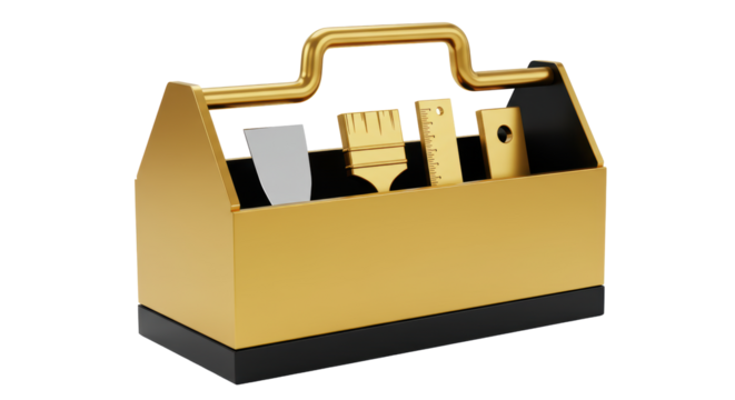 Isolated Golden Toolbox with Assorted Tools