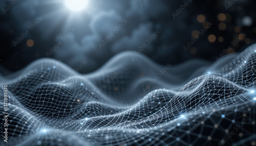 Poster dynamic wave patterns in digital space conceptual visualization abstract dark environment close-up p