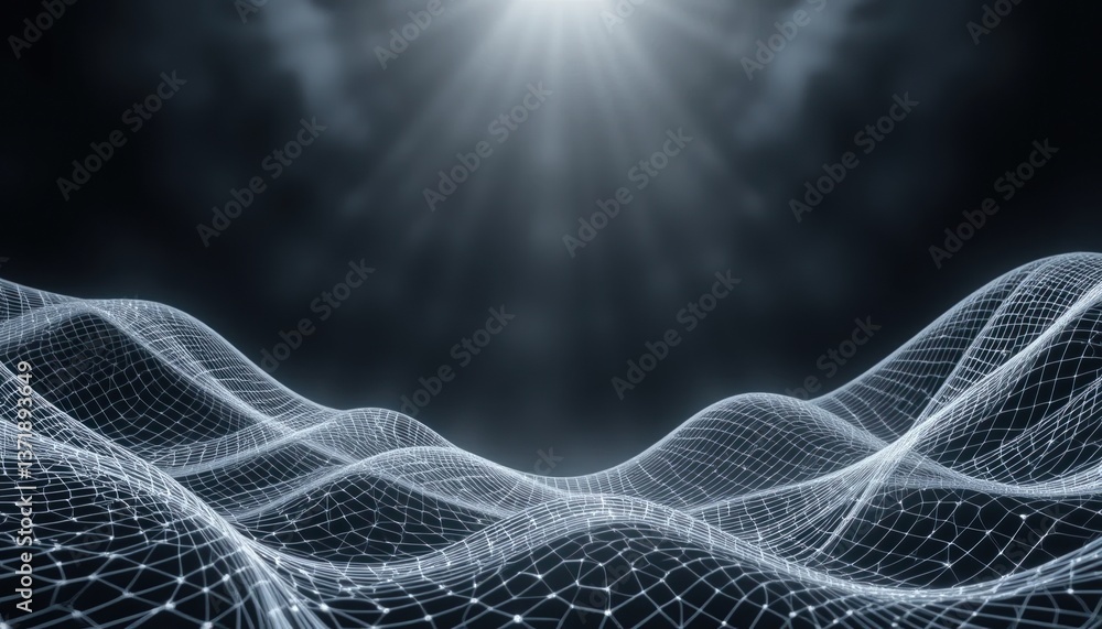 Poster dynamic waves of light and data abstract digital landscape 3d visualization hypothetical environment