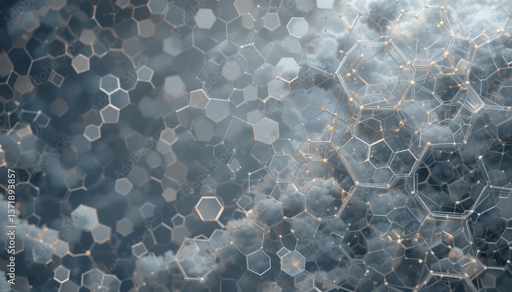 Aufkleber abstract science visualization of hexagonal patterns and light effects in a digital cloud environmen