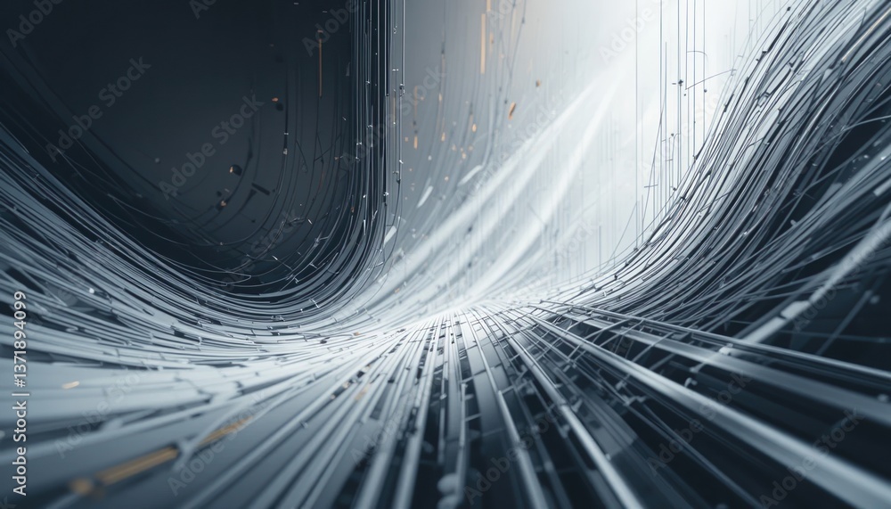 Poster dynamic flow of abstract lines and waves digital art installation modern environment futuristic conc