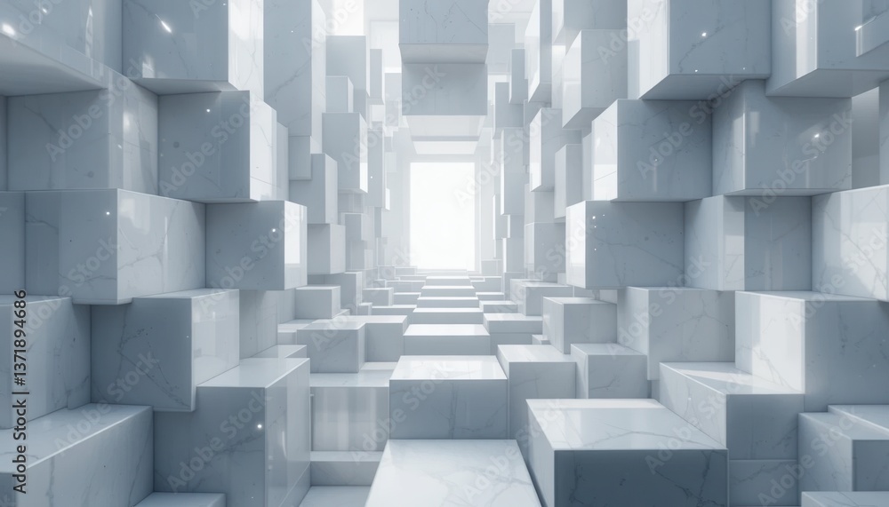 Poster exploring abstract spaces futuristic cubic corridor digital realm 3d visualization bright environmen