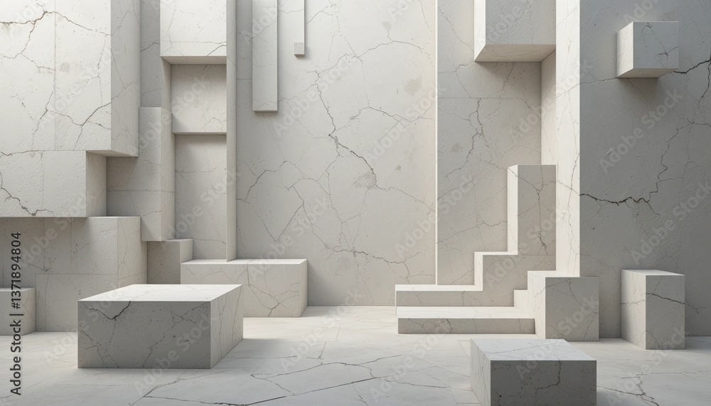 Poster artistic display of abstract marble structures modern interior space 3d render minimalist aesthetic 