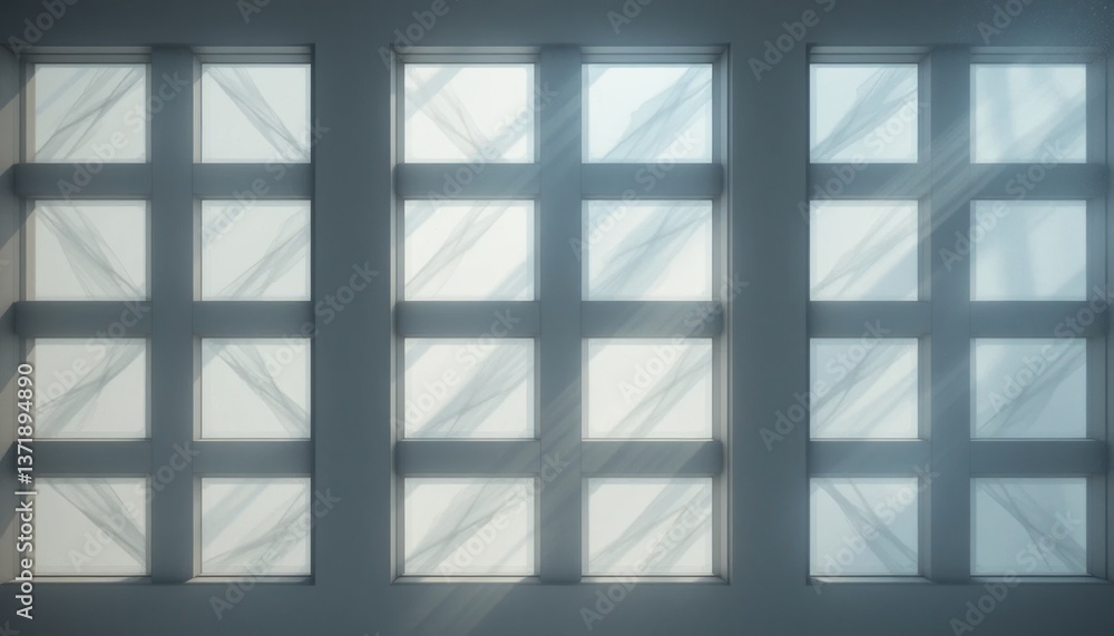 Poster light filtering through gridded windows urban architecture minimalistic design contemporary space so
