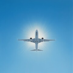 Fototapeta premium Airplane flying in blue sky
