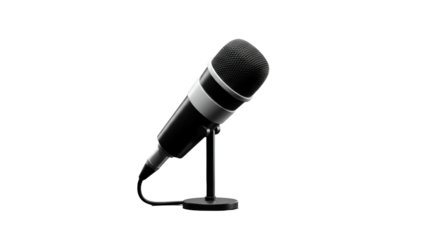 Isolated Black Microphone on Stand Professional Recording Equipment