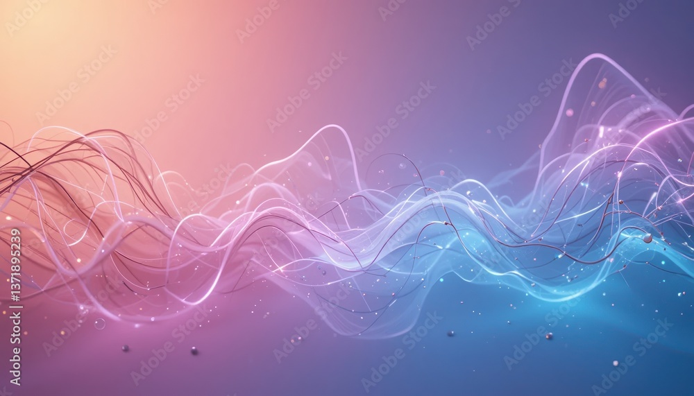 Poster dynamic waves of light and color abstract visualization digital art studio setting close-up view ene
