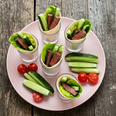 Healthy Beef and Vegetable Wraps on Rustic Wooden Table  