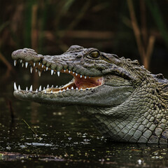 Obraz premium Close-up of a Nile crocodile with an open mouth in its natural habitat