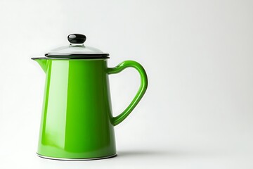 Obraz premium Green coffee pot on a white background, modern kitchenware for brewing coffee at home