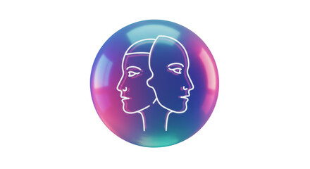 Isolated Stylized Profile Heads in a Colorful Orb
