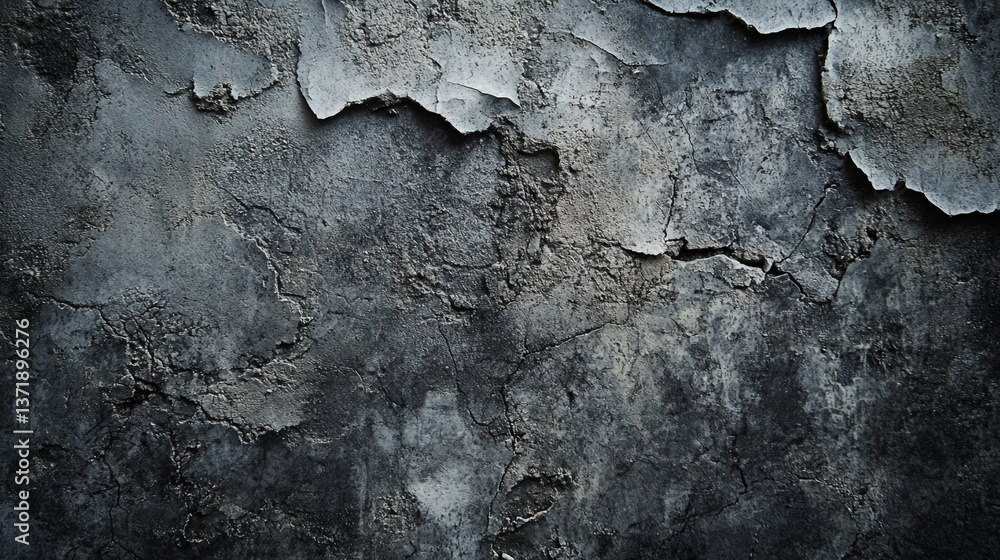 Poster a close up of a dark gray wall with cracks and peeling paint creating a textured surface look