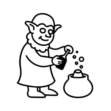 recommend clip art: Happy goblin Pouring Potion into Cauldron