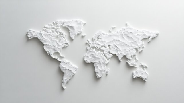 Fototapeta White textured world map on white