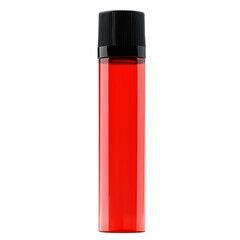 A glossy red plastic tube with a black cap isolated on png 