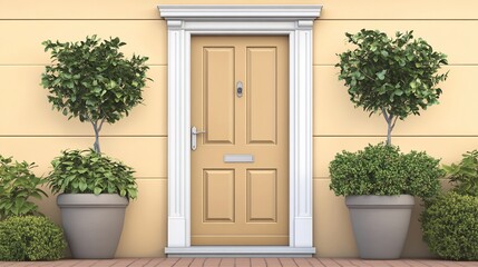 Fototapeta premium Elegant Cream Doorway with Lush Greenery