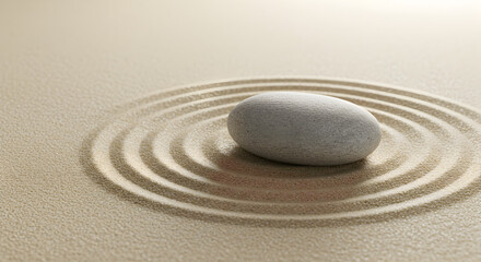 Gray Stone Surrounded by Circular Sand Patterns Creating a Calming Zen Garden