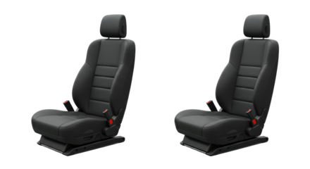 Isolated Pair of Black Leather Car Seats with Headrests