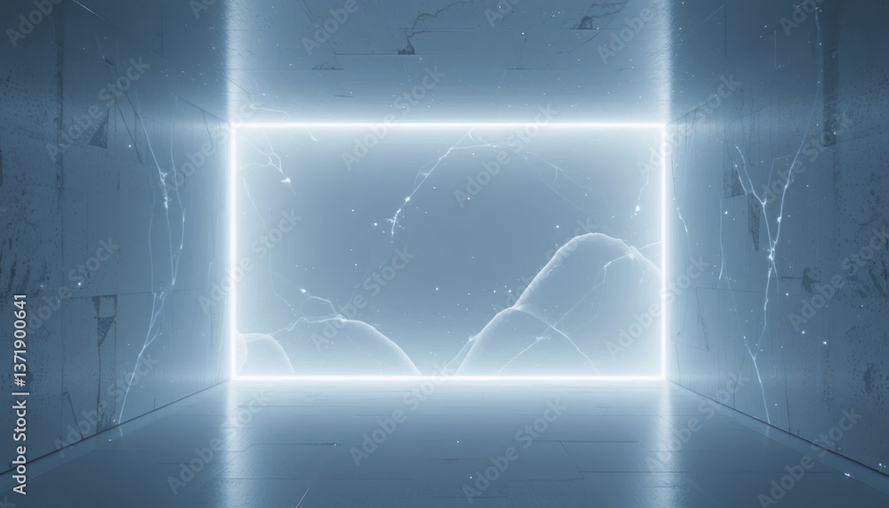 Poster Illuminated abstract space portal futuristic environment digital art minimalistic design high-tech concept