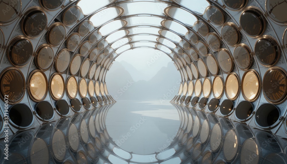 Aufkleber exploring futuristic architectural design modern space 3d visualization innovative environment abstr