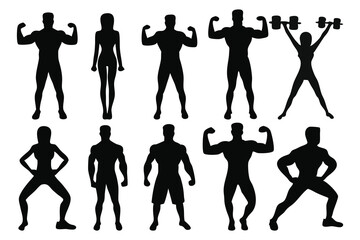 Training silhouettes set isolated flat vector illustration on white background.